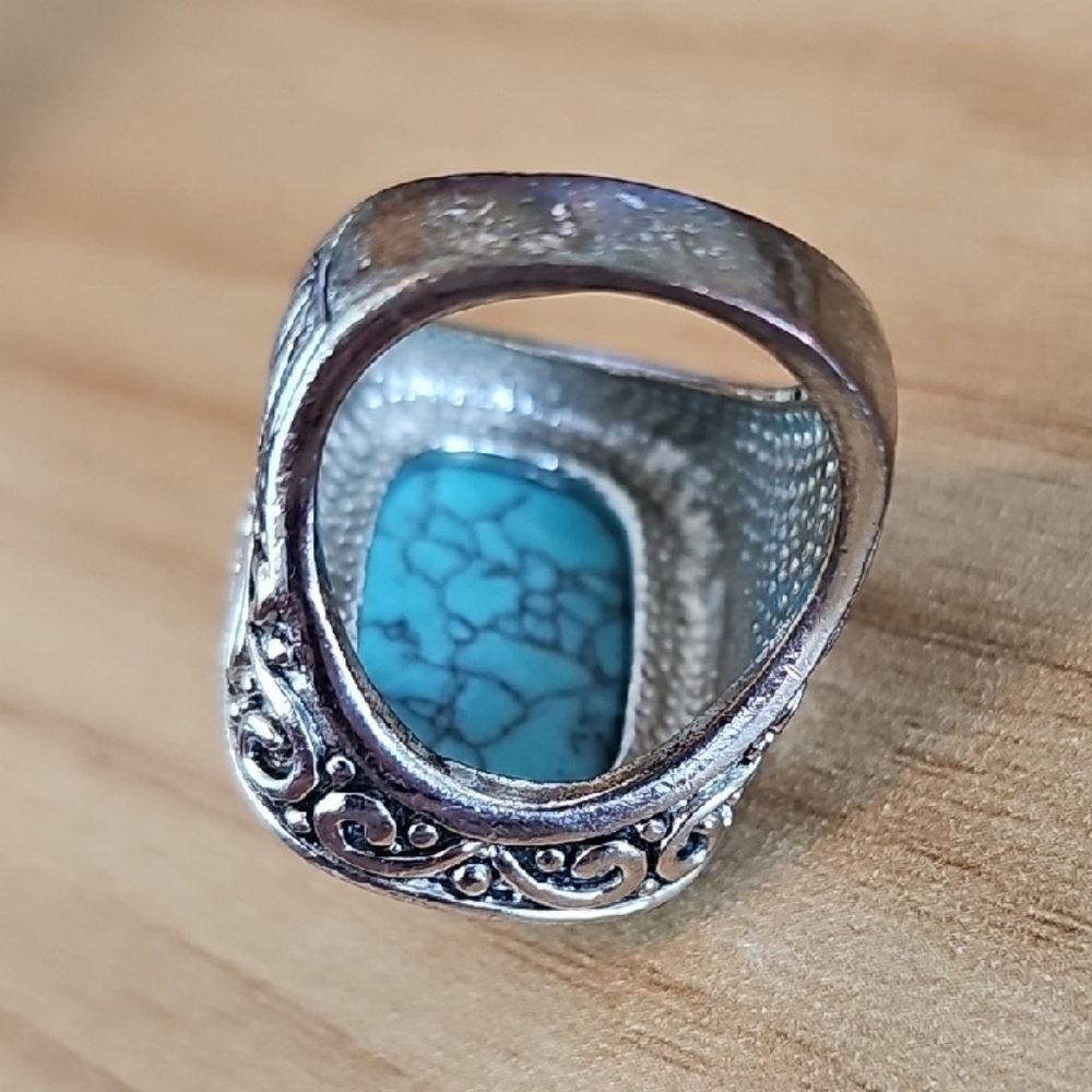 Turquoise Color Stone Matrix Statement Ring in Si… - image 7